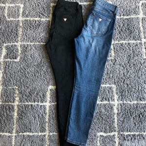 Two (2) High rise women Guess jeans (black & blue)